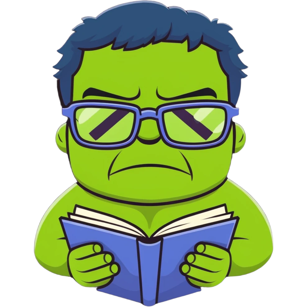 Smart Hulk with glasses reading a book emoji