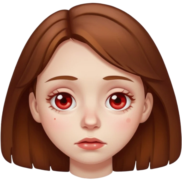 brown haired girl puffy swollen red circles around her eyes emoji