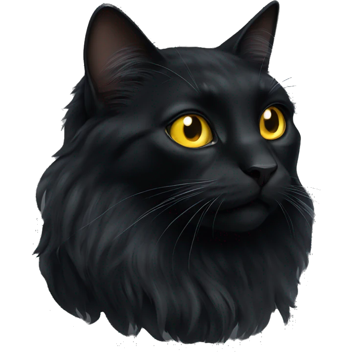 Long haired black cat with big yellow eyes  emoji