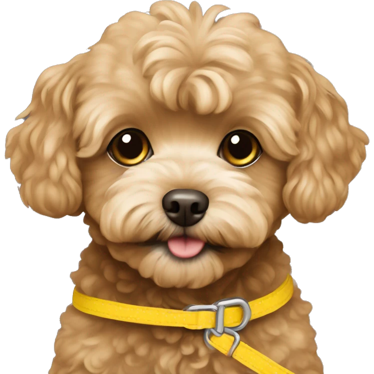 soft brown Maltipoo with yellow leash emoji