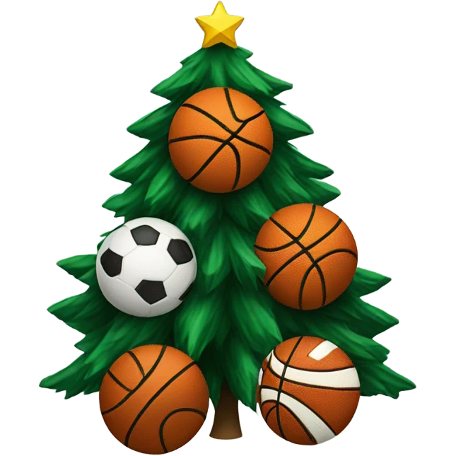 A Christmas tree with sports balls on it emoji