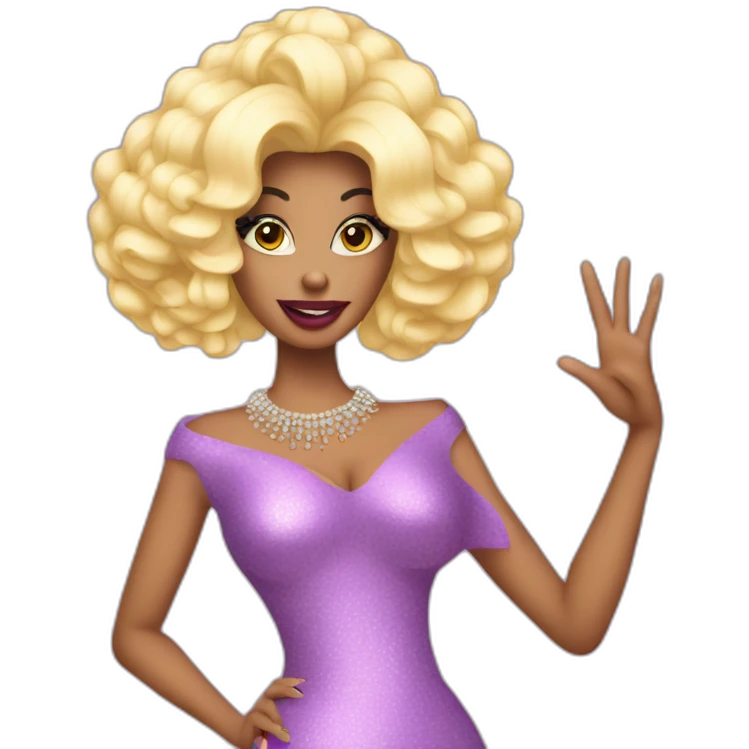 drag_queen_showing_hand_with_big_nails_and_big_wig emoji