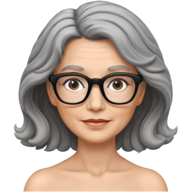 Femme 53 ans lunettes carrées noires cheveux gris ondulés nue emoji