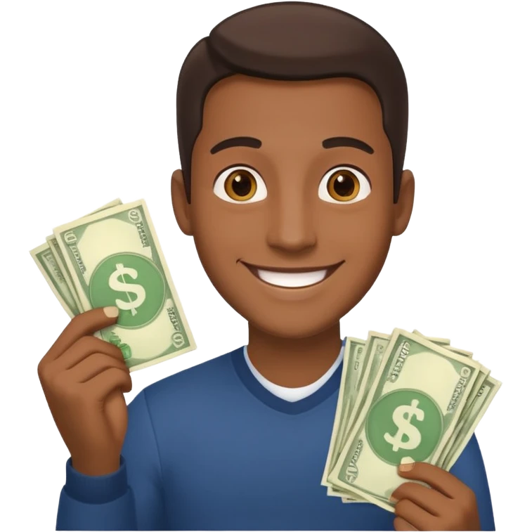 Create a photorealistic emoji of a happy man holding money. 4 different options emoji