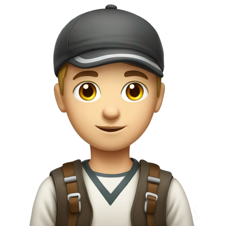 young slavic school boy with backback emoji