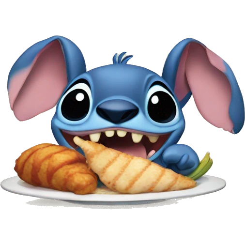Stitch from lilo and stitch eating chicken emoji