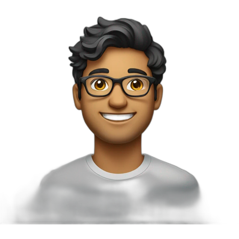 25 year old indian silicon valley creator economy startup founder smiling wearing glasses in a black tshirt with broad shoulders profile photo wearing keyhole bridge glasses wavy hair emoji