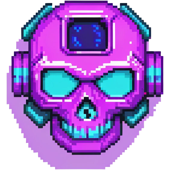 futuristic cyberpunk pixel art icon, vivid neon colors purple magenta cyan, minimal expressive design, 32x32, centered, high contrast, transparent background, no text, suitable for dark background, artist symbol emoji