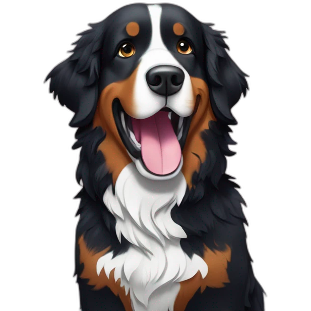 bernese mountain dog singing karaoke with a microunder snowflakes emoji