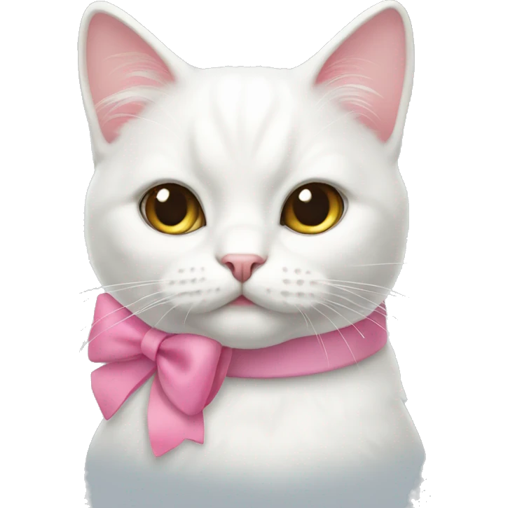 White cat wearing pink bow emoji