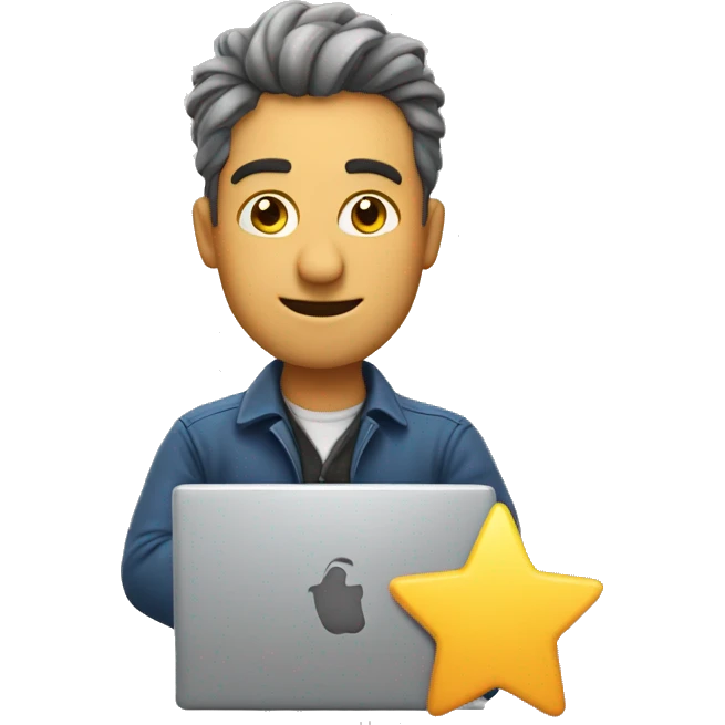 man with laptop rate with 5 stars emoji