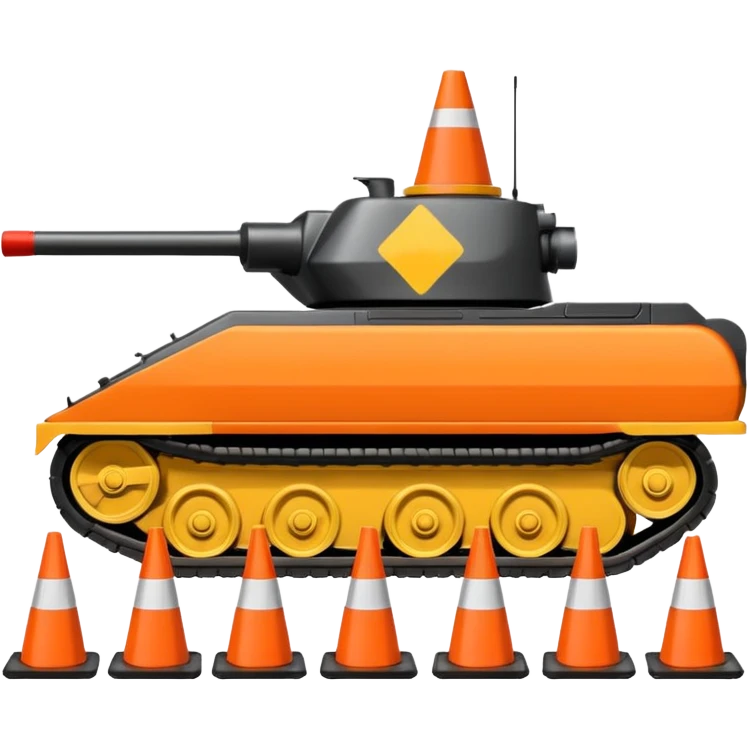 a tank driving over traffic cones, tire contact visible, emoji style emoji