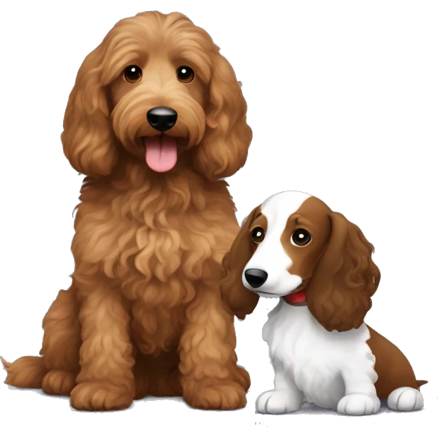  Brown goldendoodle and a black and brown longhair dachshund sitting together  emoji