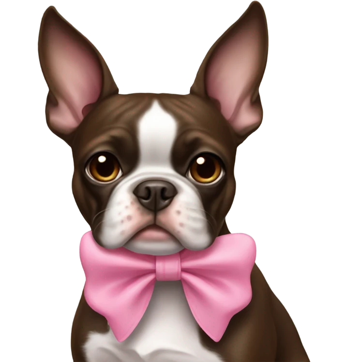 brown Boston terrier with pink bow emoji