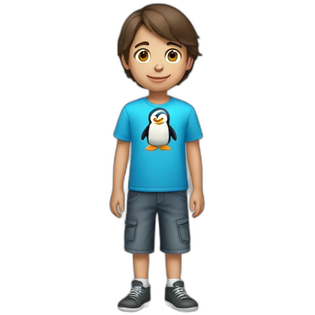 10 year old brown haired boy with penguin t-shirt emoji
