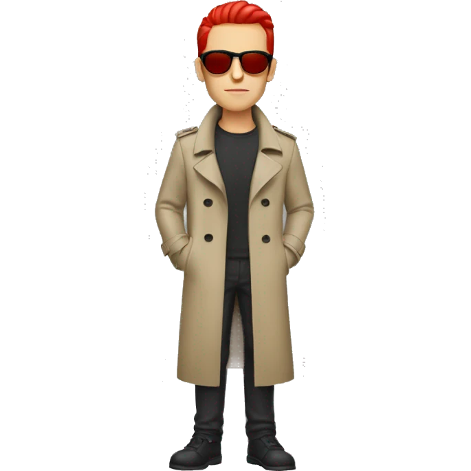 A white dude with red slicked back hair, sunglasses, a red soul patch and a trench coat emoji