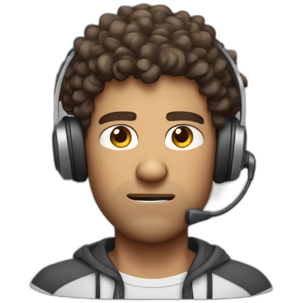 angry curly brown short hair guy with a headset emoji