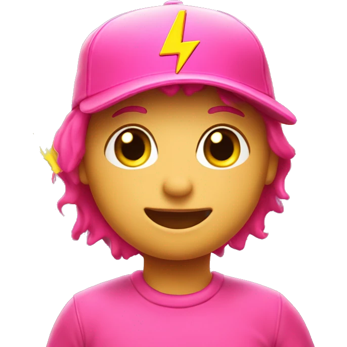 Bright pink baseball cap with yellow lightning bolt in the middle emoji