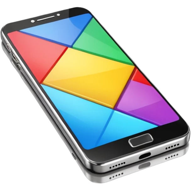 modern smartphone in 3D chrome metallic style, highly reflective and shiny, colorful screen, realistic details emoji