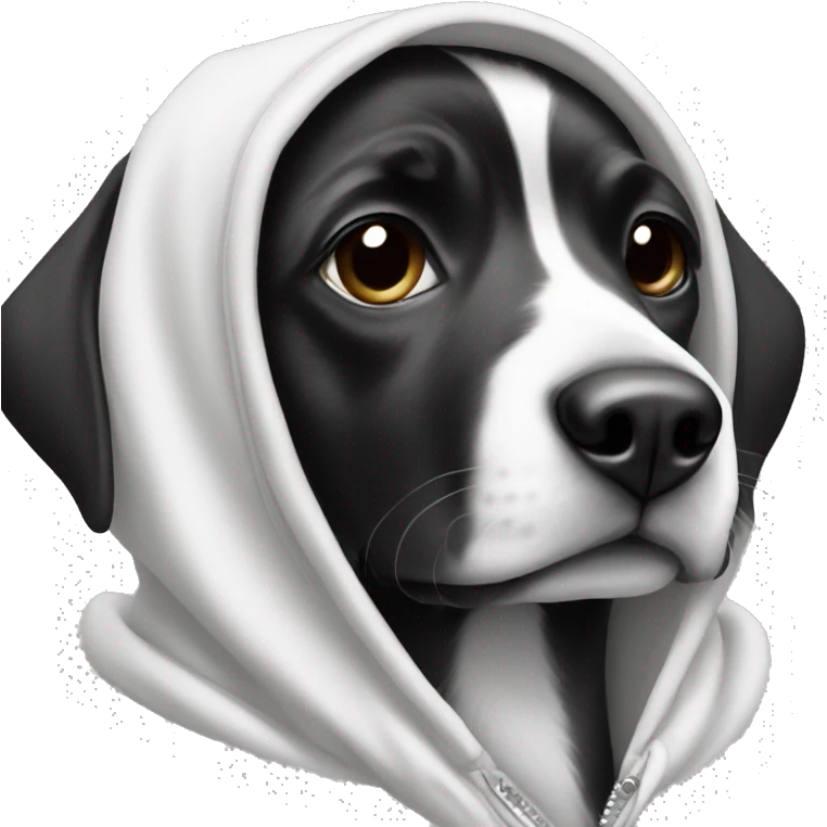 Black and white dog wearing a hoodie emoji