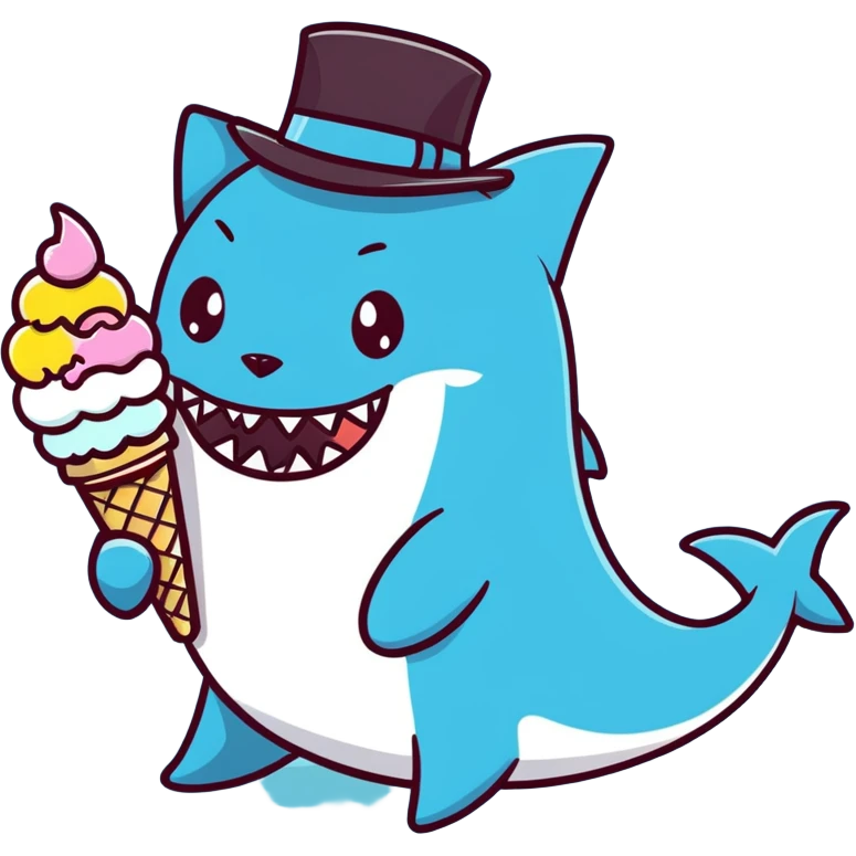 Shark with a top hat with a cat eating ice cream  emoji