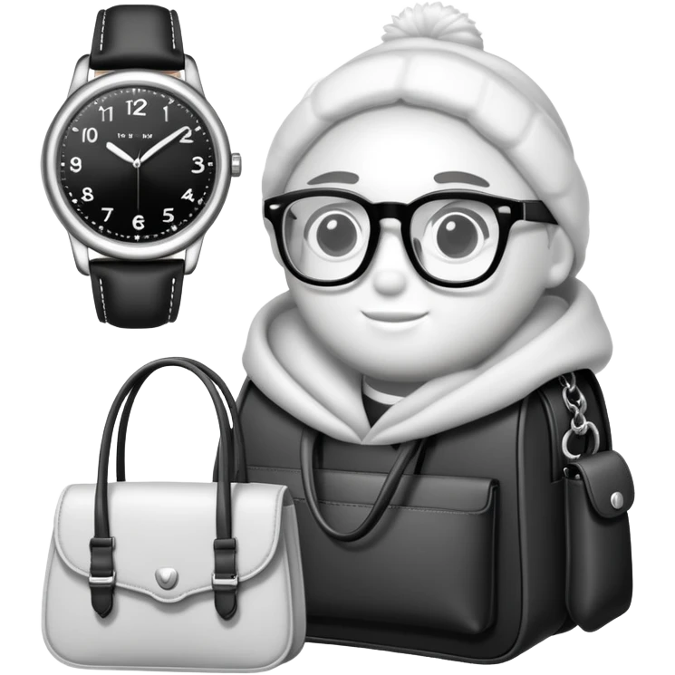 bags and watches, and glasses, all black and white put together like a bundle emoji