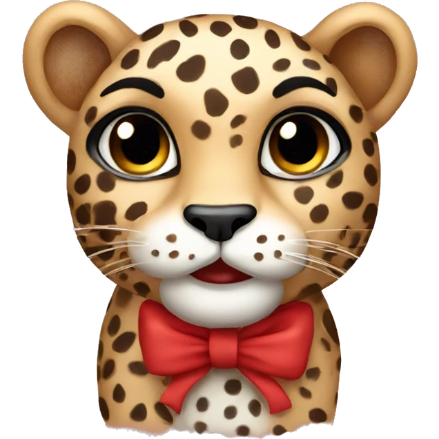 a cute leopard with a bow emoji
