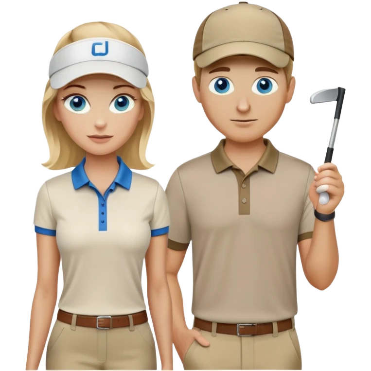 Blonde woman with blue eyes playing golf white man with brown hair and brown eyes emoji
