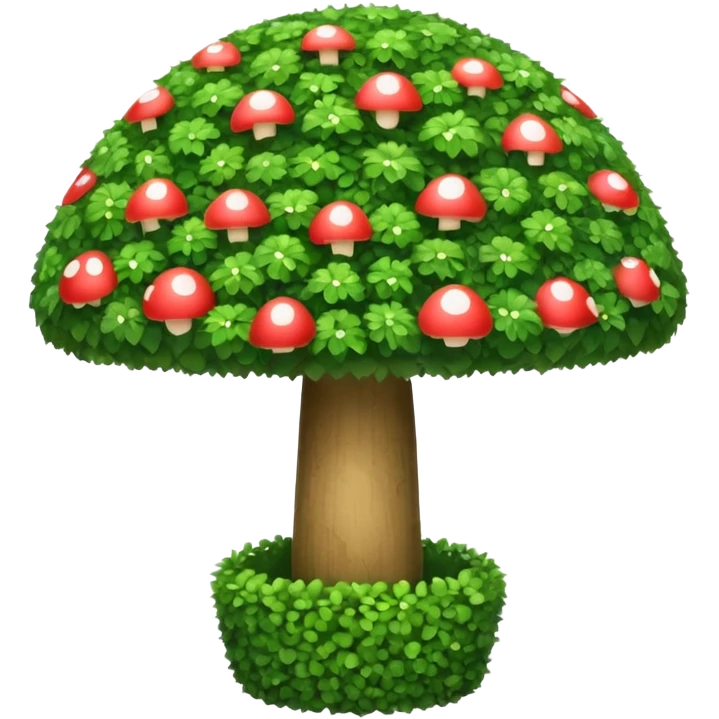 mushroom shaped topiary tree emoji, umbrella shaped green bush, cute emoji style, white background emoji