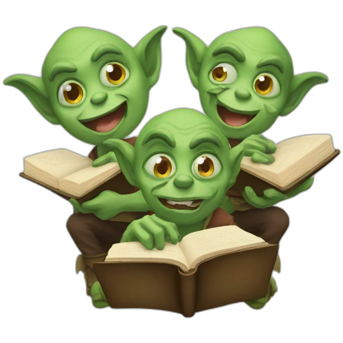 Three goblins studying emoji