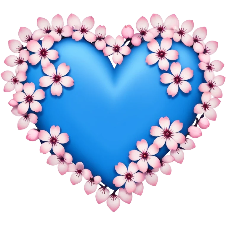goth  blue sakura heart, heart made of white sakura petals with pink accents, remove background emoji