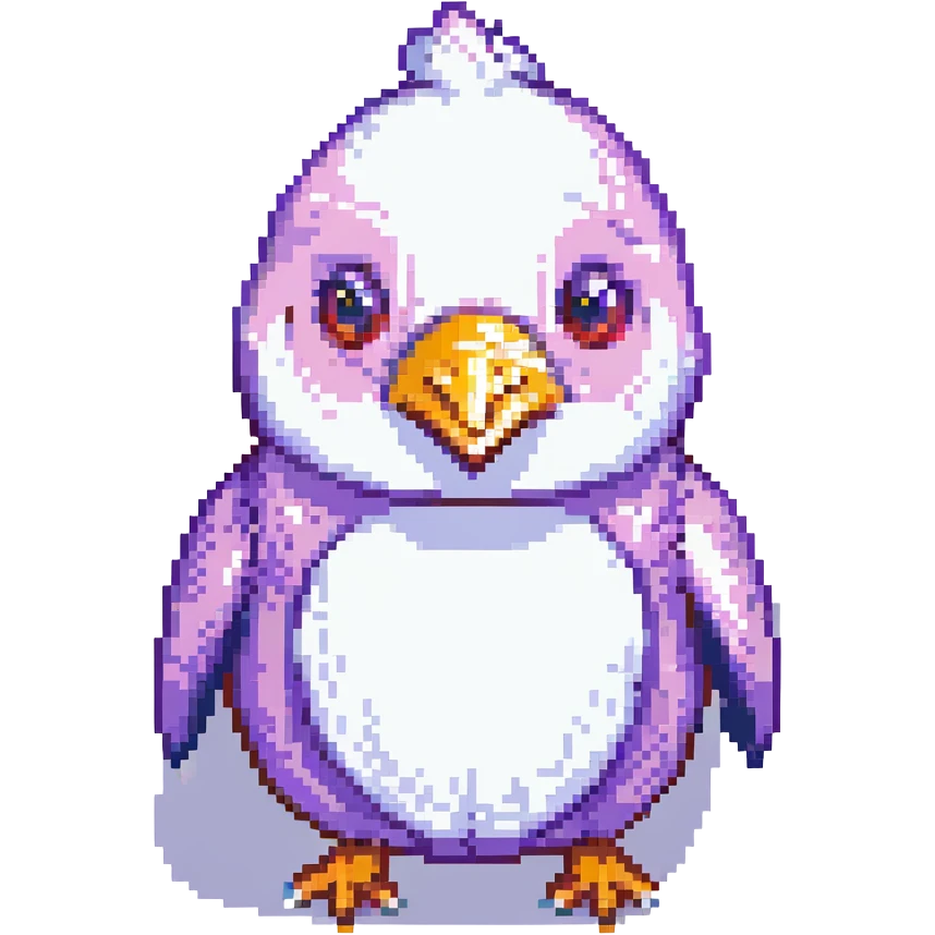 pixel art of a hybrid animal: chicken, pig, and penguin, featuring red teeth and a purple nose emoji