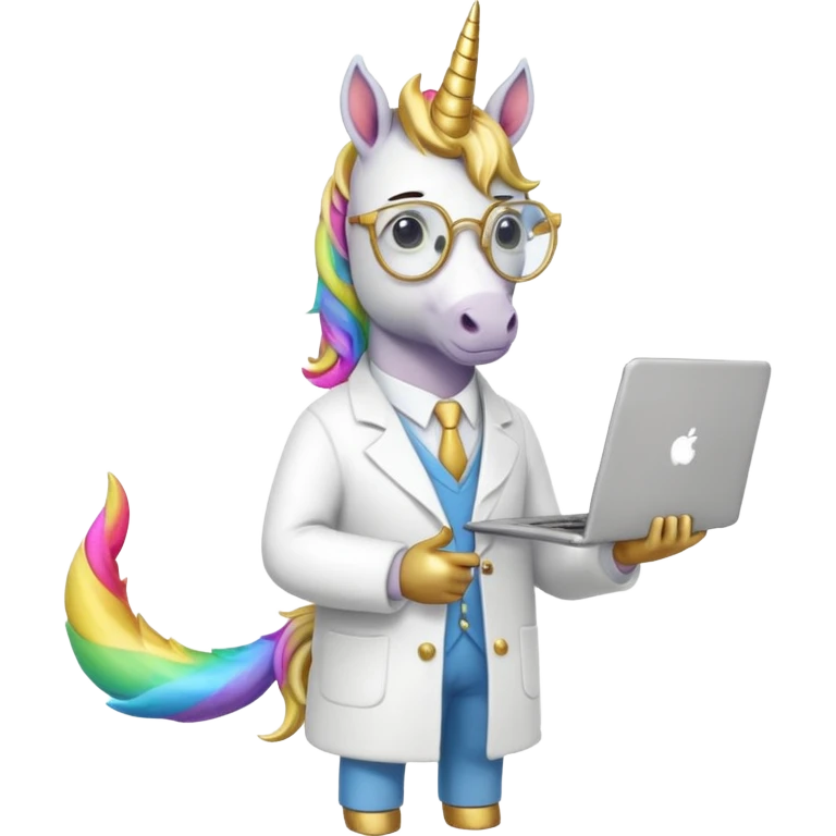 Unicorns holding laptop book
A full body of scholar unicorn wearing round glasses, holding a laptop. emoji