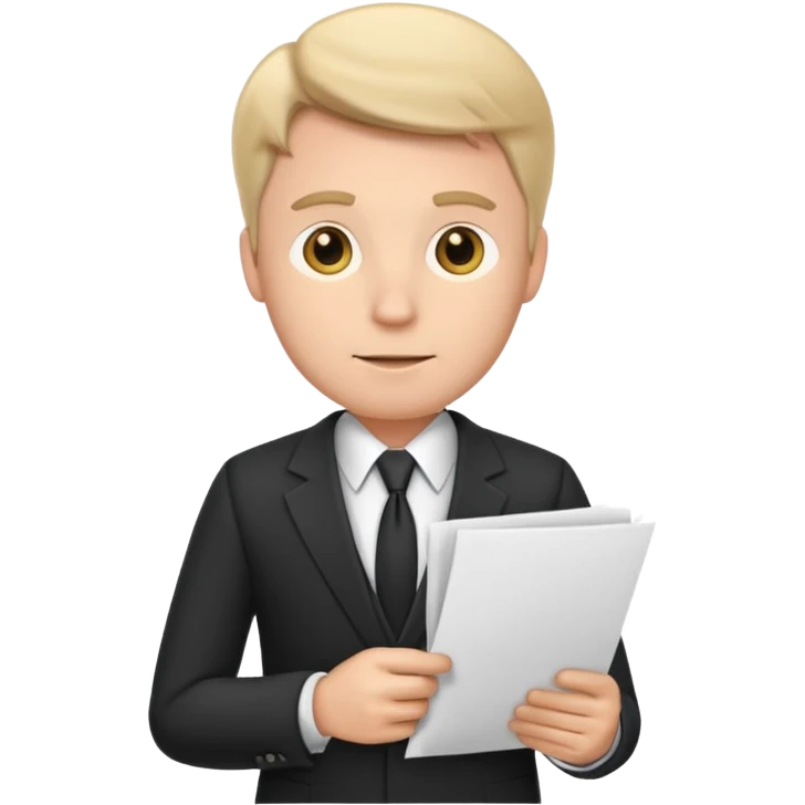 a white man in a formal suit walks with papers in his hands emoji