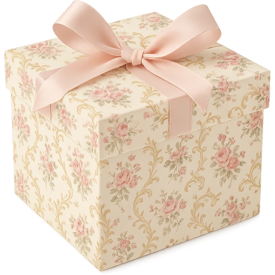 Elegant Rococo pale girly ditsy floral gift box  , remove background emoji