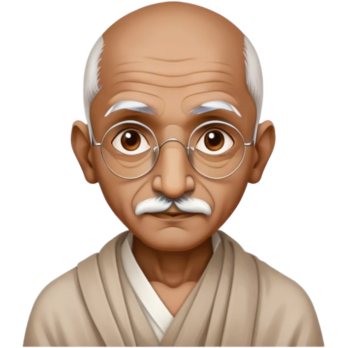 Cinematic Realistic Mahatma Gandhi Portrait Emoji, depicted as a humble, wise leader in simple attire with a serene determined expression, rendered with soft textures and warm natural lighting that captures his peaceful yet resolute spirit. emoji