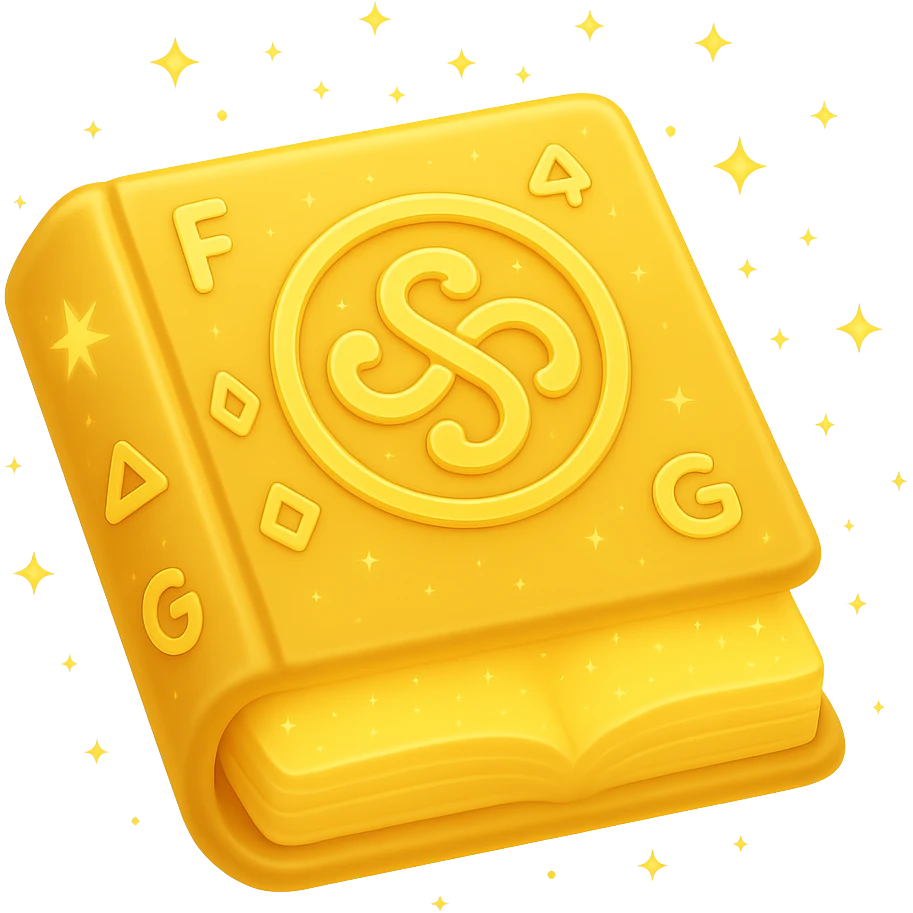 Create a mystic yellow book that looks magical, glowing, and enchanted with subtle sparkles and no flames. Render it in the style of apple emojis with no background. emoji