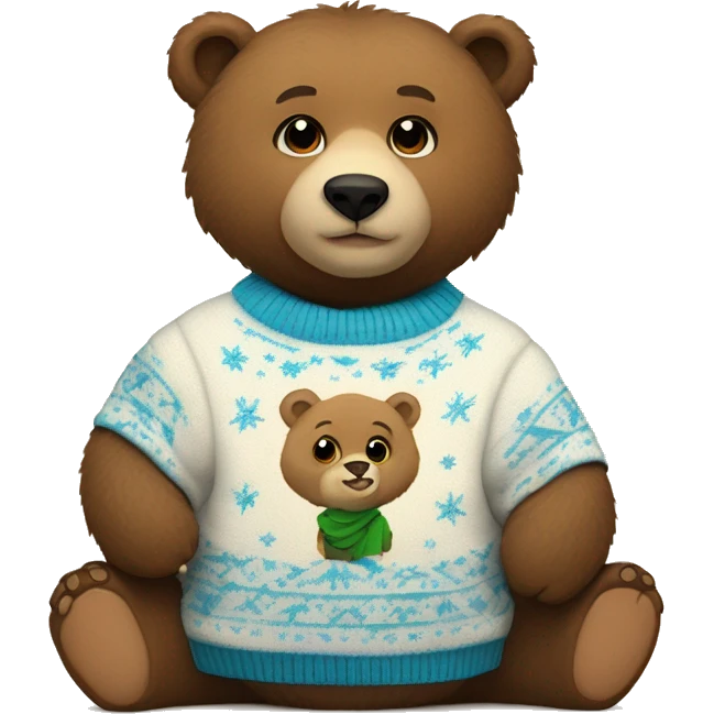 The bear cub is wearing a New Year's sweater with the word Grigor written on it emoji