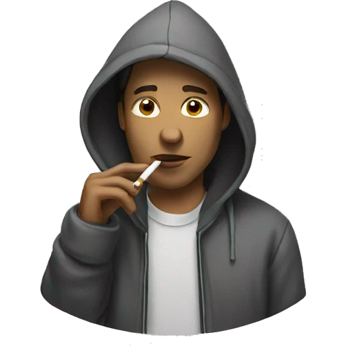 Hood white man smoking with flow emoji