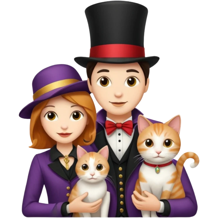 magician couple and their pet cat emoji