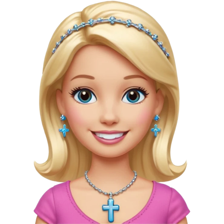 Barbie emoji with earrings and nose piercings and a cross necklace  emoji