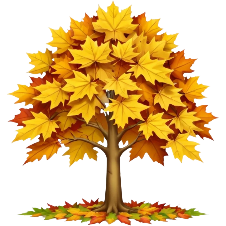 Generate a high-quality image of a yellow maple tree with autumn foliage, full canopy of leaves, realistic color and shading, smooth gradient colors, no facial features, no brand markings, simple white background, high-resolution.
 emoji