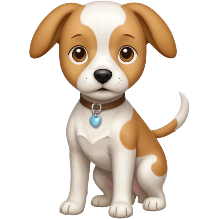 a full body white beagle x maltese x chi dog the size of a kelpie with light brown ears and a light brown patch on one eye emoji