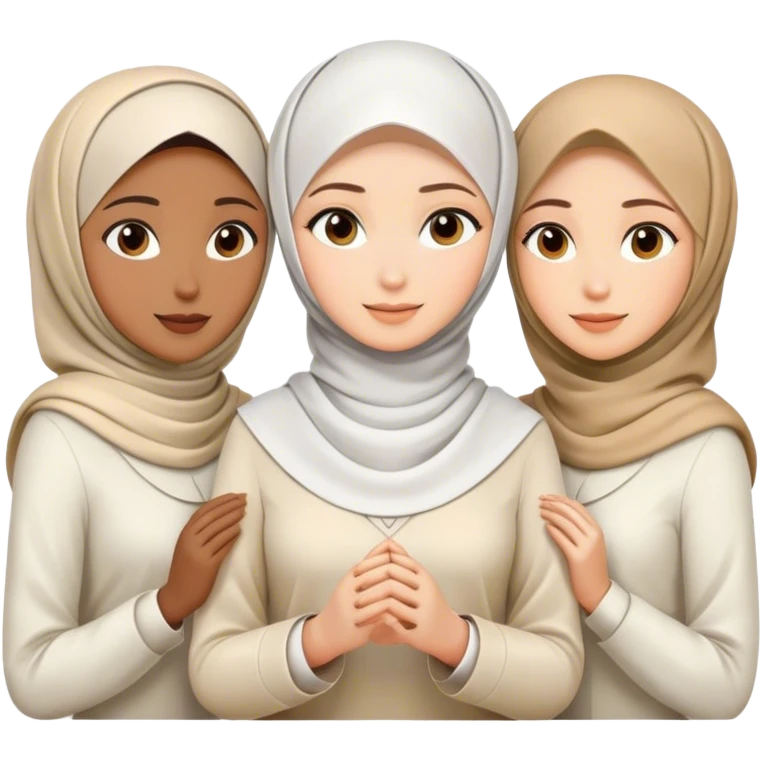 3 women collaboration. Left and right women are professional non hijab women. In the middle women are white hijab women.  emoji