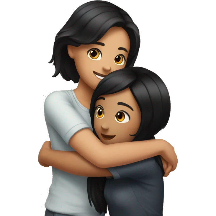 Girl with black hair hugging another girl with black hair emoji