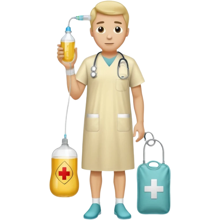 Man, mid 60, with a urine condom and leg bag emoji