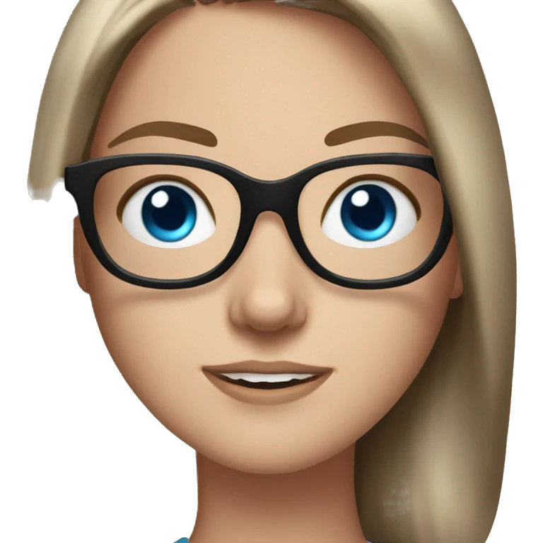 White girl with blue eyes, brown hair, and glases emoji