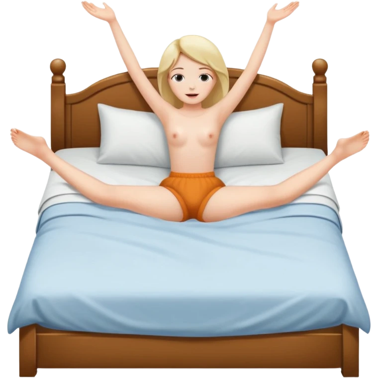 girl is lying down in bed and spreading her legs upward emoji