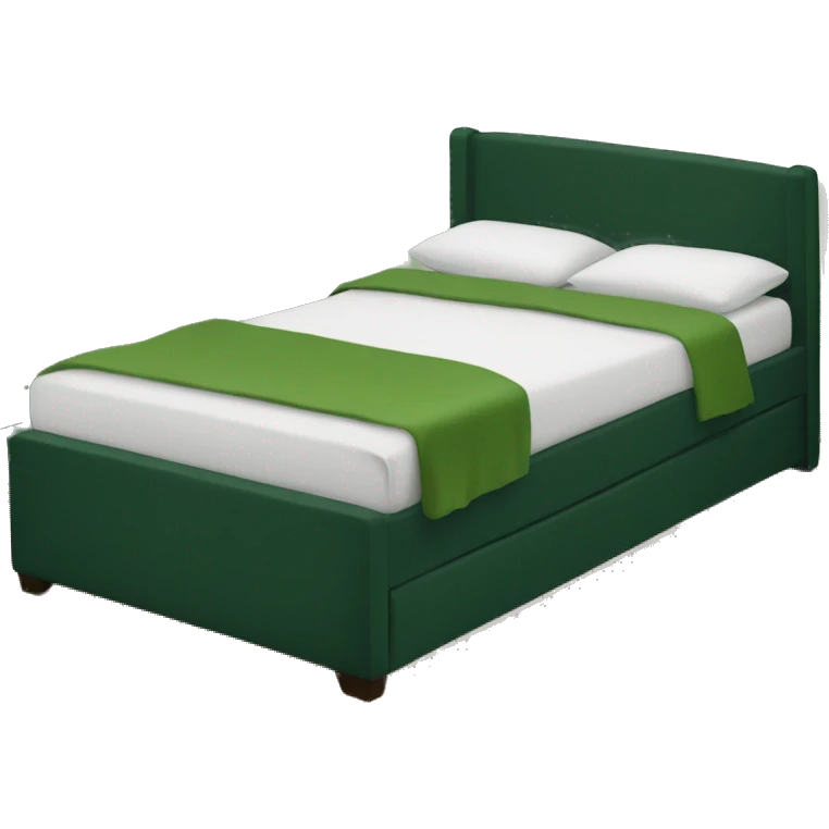 A double bed with dark green bedding  emoji