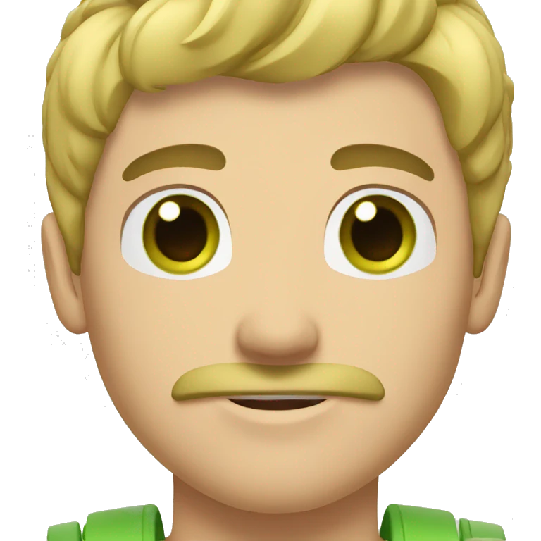 blond guy with green eyes short hair and a mustache muscular body emoji
